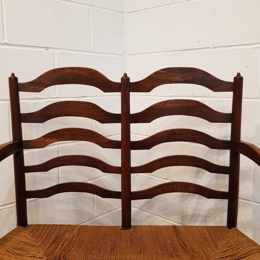 ANTIQUE 18TH CENTURY OAK TWO CHAIR LADDER BACK SOFA C1780 View VII