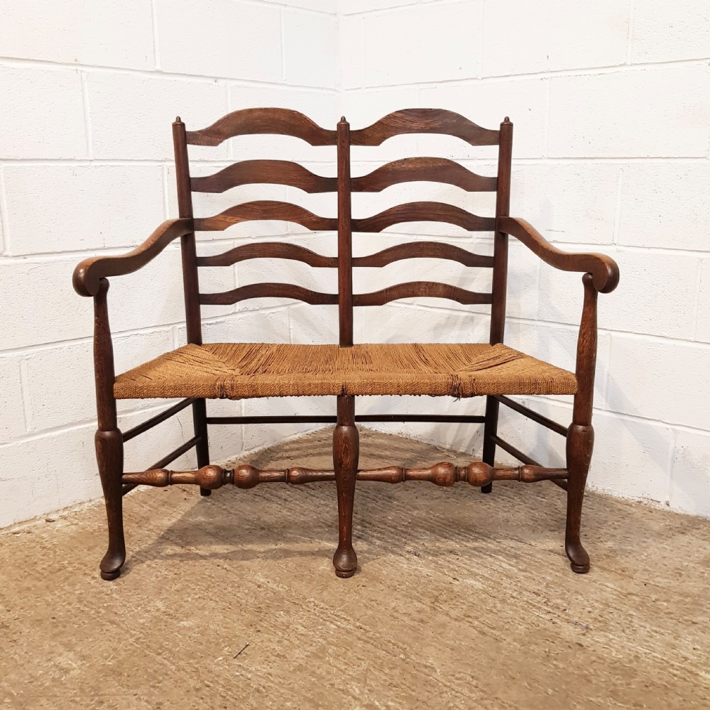 ANTIQUE 18TH CENTURY OAK TWO CHAIR LADDER BACK SOFA C1780 View IX