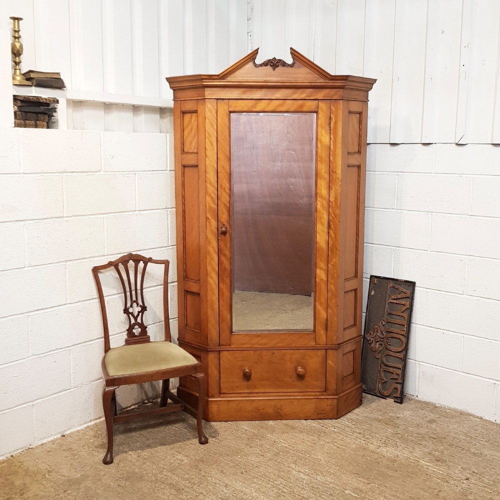 ANTIQUE VICTORIAN SATINWOOD CORNER WARDROBE C1880