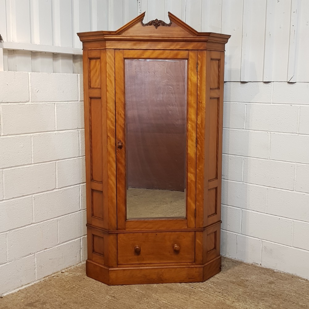 ANTIQUE VICTORIAN SATINWOOD CORNER WARDROBE C1880 View II