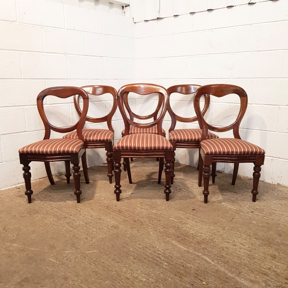 ANTIQUE VICTORIAN SET OF SIX MAHOGANY BALLOON BACK DINING CHAIRS C1880
