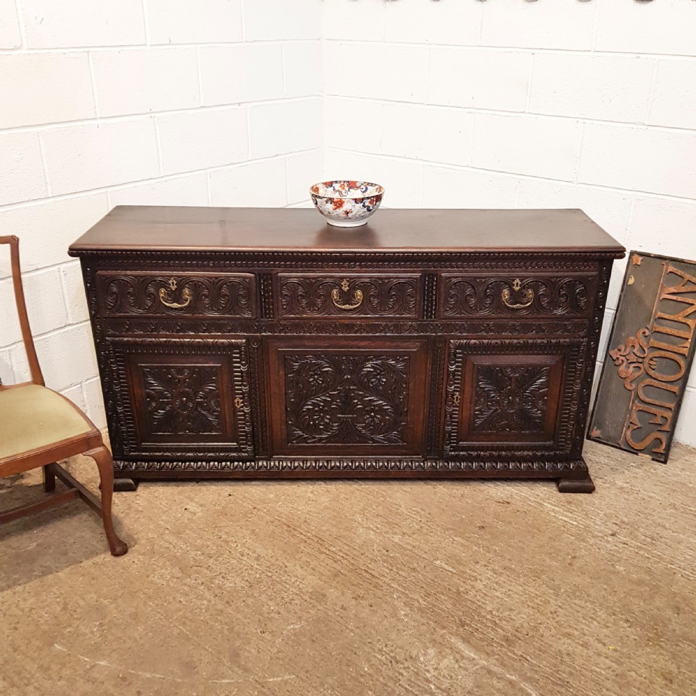 ANTIQUE EARLY VICTORIAN CARVED OAK DRESSER BASE C1840