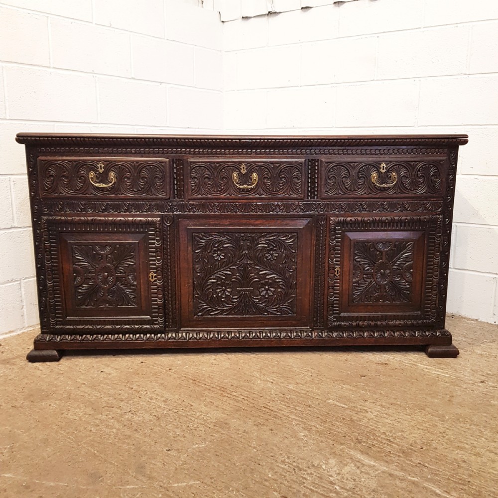 ANTIQUE EARLY VICTORIAN CARVED OAK DRESSER BASE C1840 View II