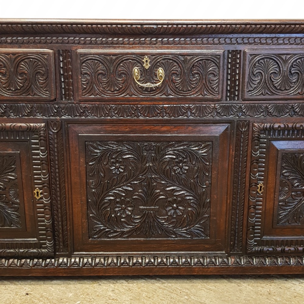 ANTIQUE EARLY VICTORIAN CARVED OAK DRESSER BASE C1840 View IV