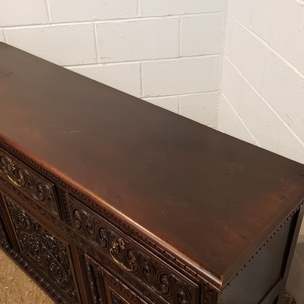 ANTIQUE EARLY VICTORIAN CARVED OAK DRESSER BASE C1840 View V