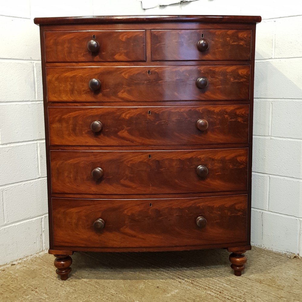 ANTIQUE VICTORIAN MAHOGANY BOW FRONT CHEST OF DRAWERS C1860 View V