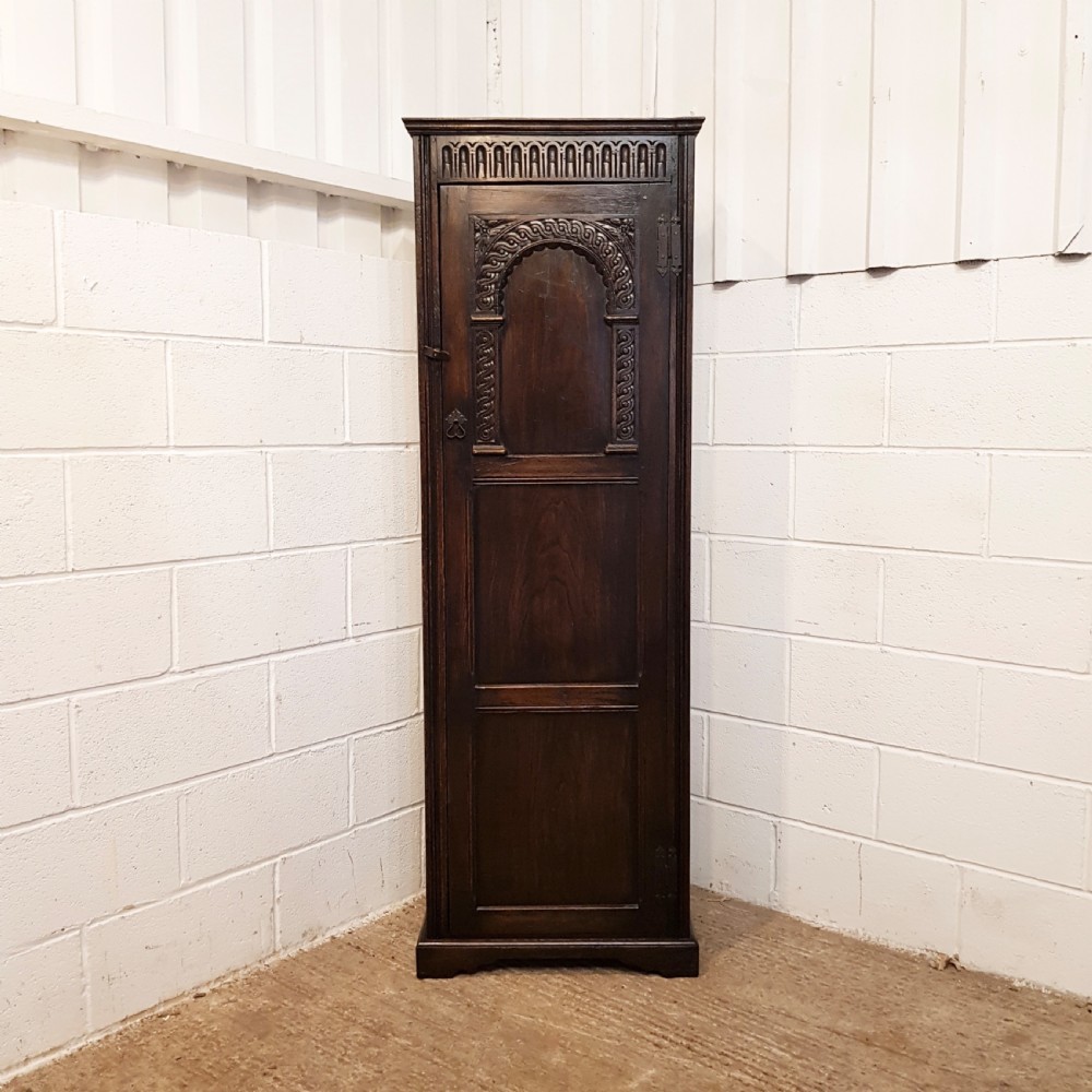 ANTIQUE TALL CARVED OAK CUPBOARD C1910 View II