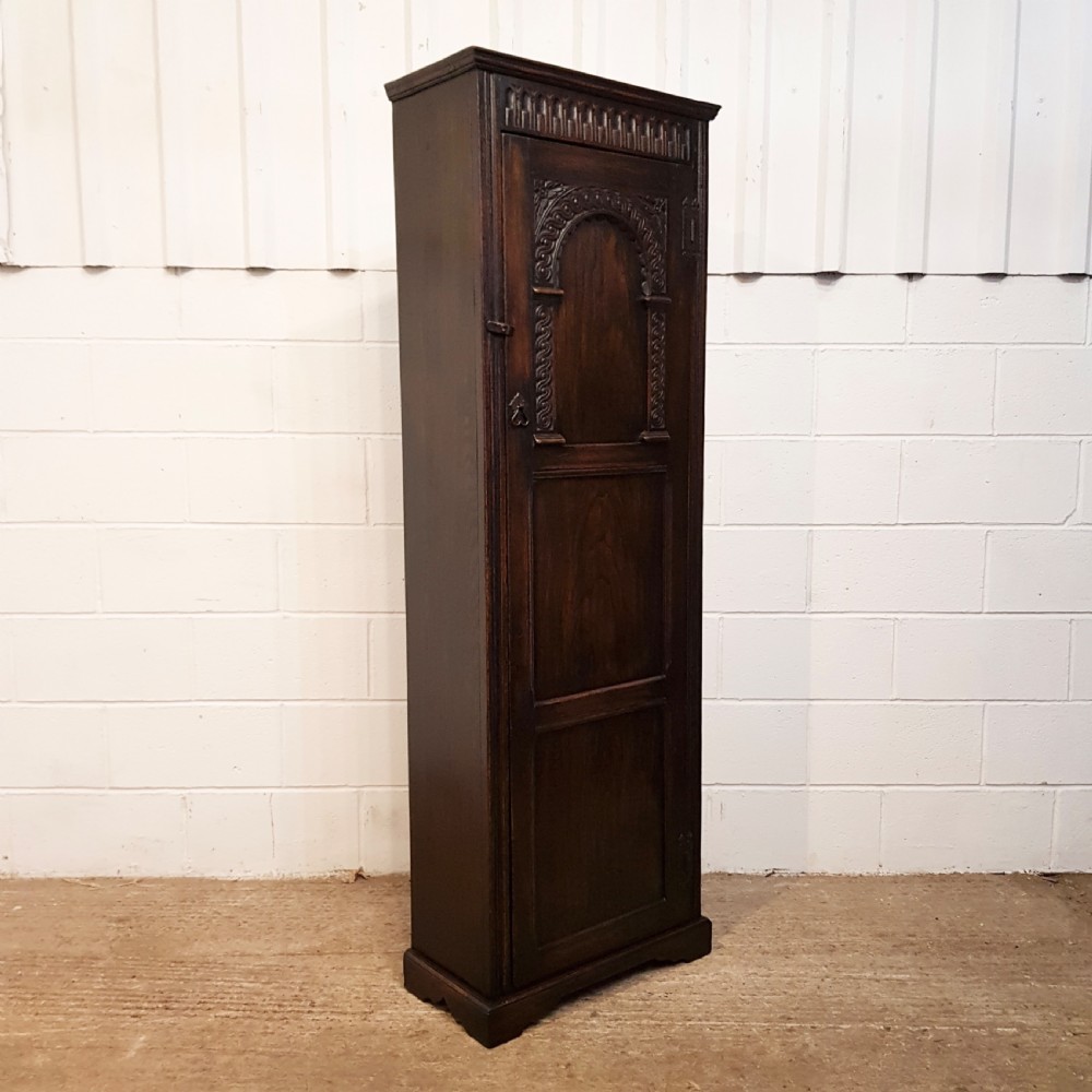 ANTIQUE TALL CARVED OAK CUPBOARD C1910 View V