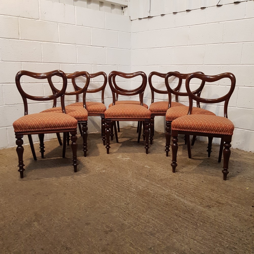 ANTIQUE SET EIGHT EARLY VICTORIAN MAHOGANY KIDNEY BACK DINING CHAIRS C1850