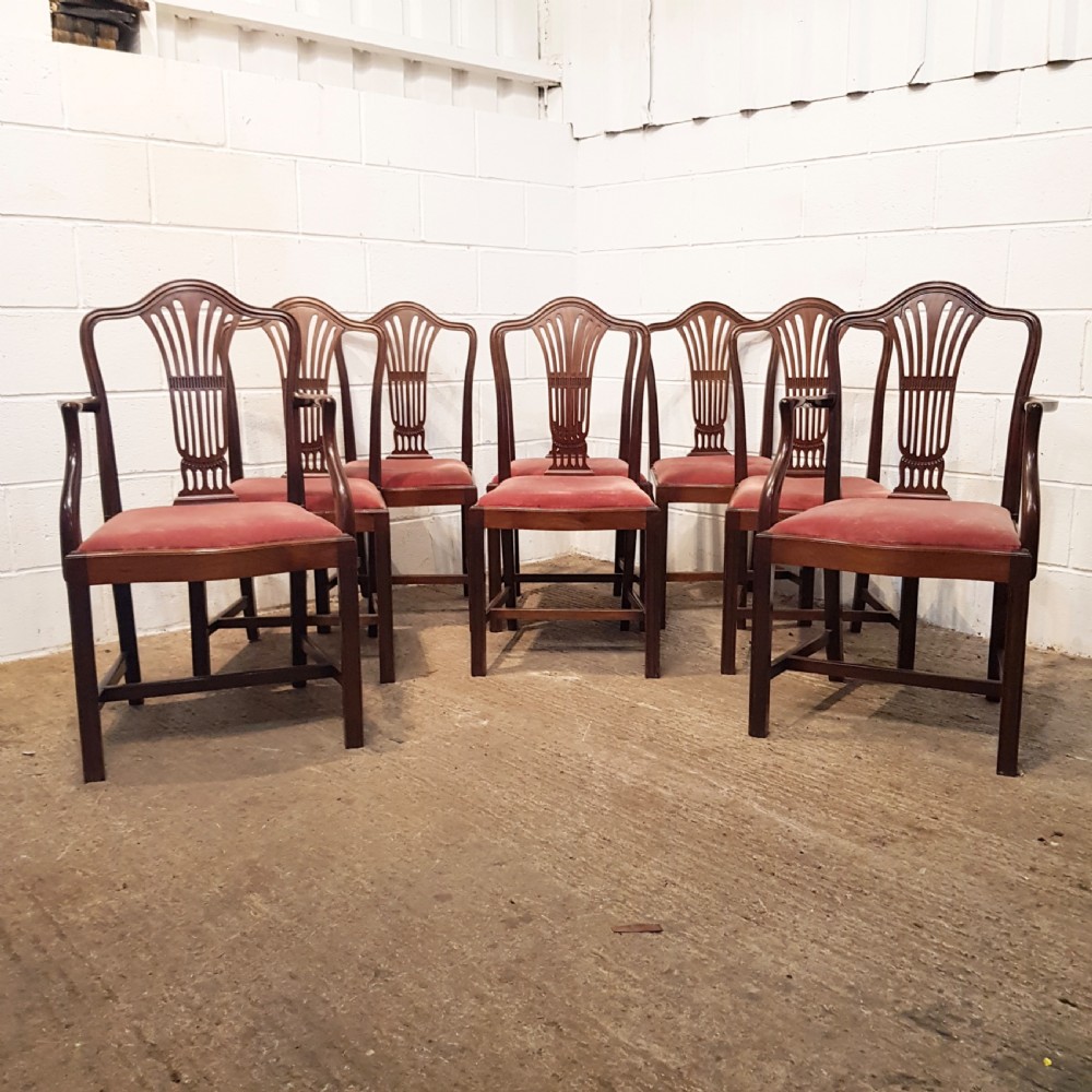 ANTIQUE SET EIGHT EDWARDIAN HEPPLEWHITE MAHOGANY DINING CHAIRS C1900