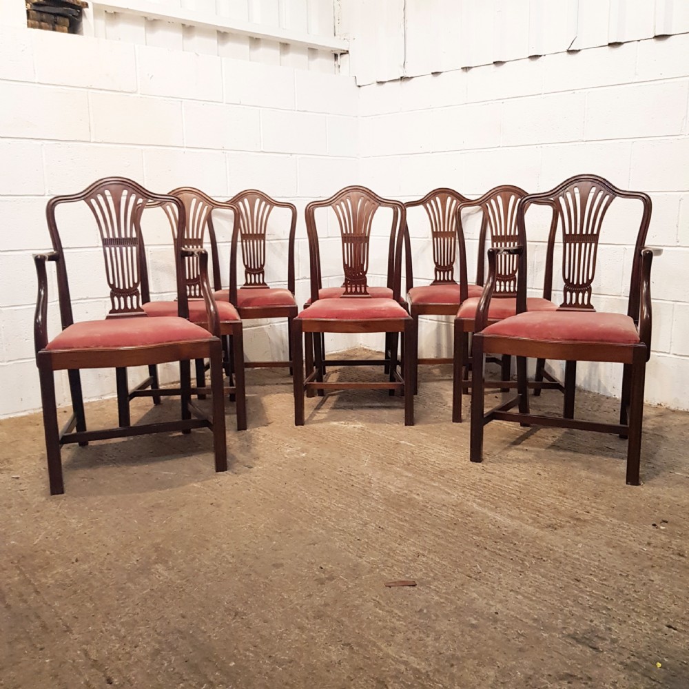 ANTIQUE SET EIGHT EDWARDIAN HEPPLEWHITE MAHOGANY DINING CHAIRS C1900 View VIII