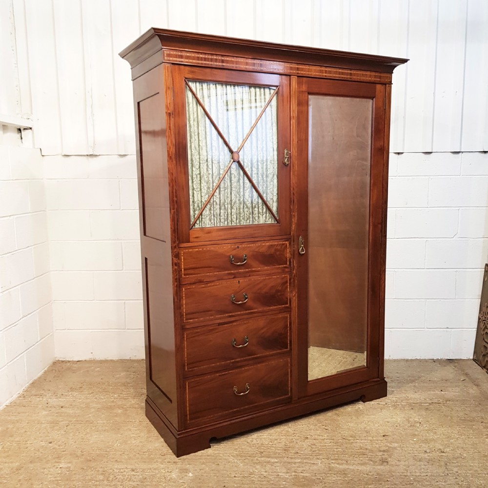 ANTIQUE EDWARDIAN MAHOGANY INLAID COMPACTUM WARDROBE C1900 View VIII