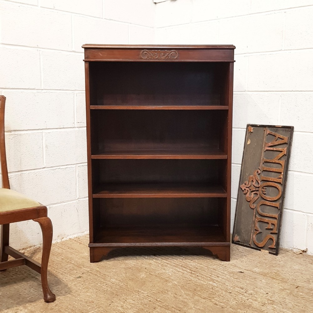 ANTIQUE EDWARDIAN SOLID MAHOGANY OPEN BOOKCASE C1900