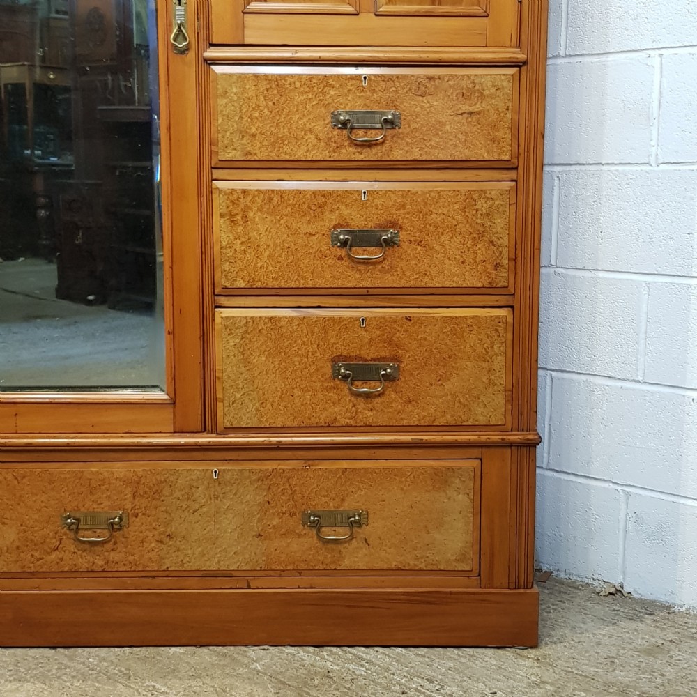 ANTIQUE EDWARDIAN SATINWOOD & BURR SATIN COMBINATION WARDROBE C1900 View II