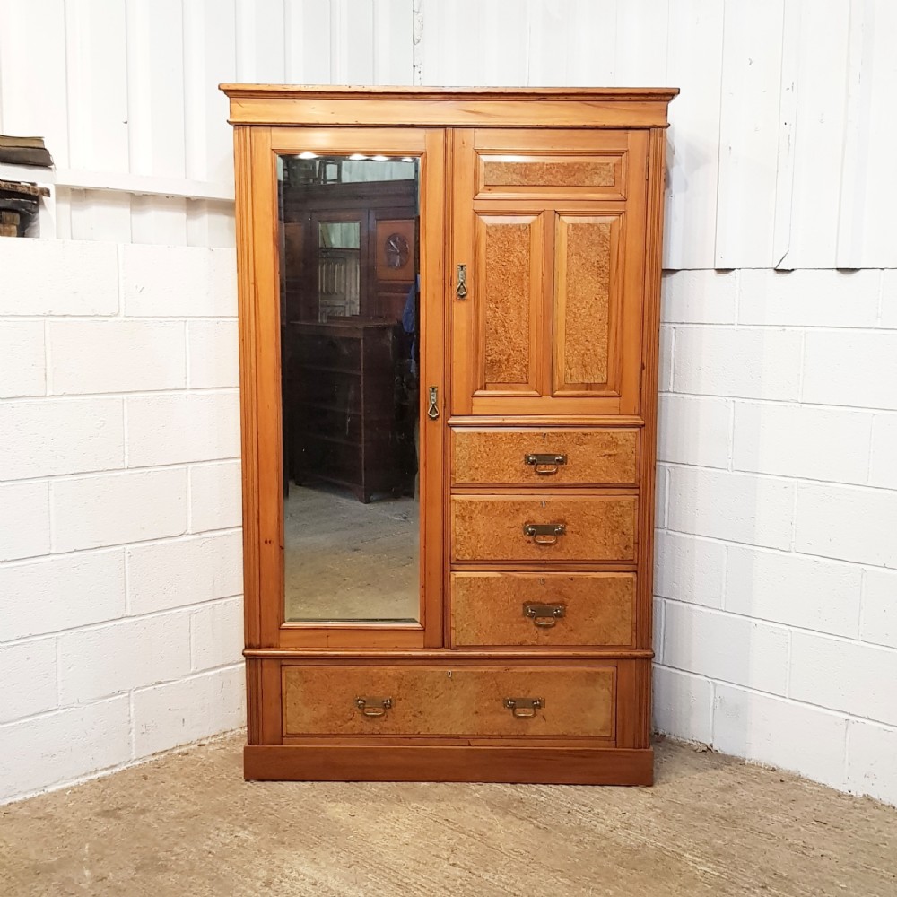 ANTIQUE EDWARDIAN SATINWOOD & BURR SATIN COMBINATION WARDROBE C1900 View IV