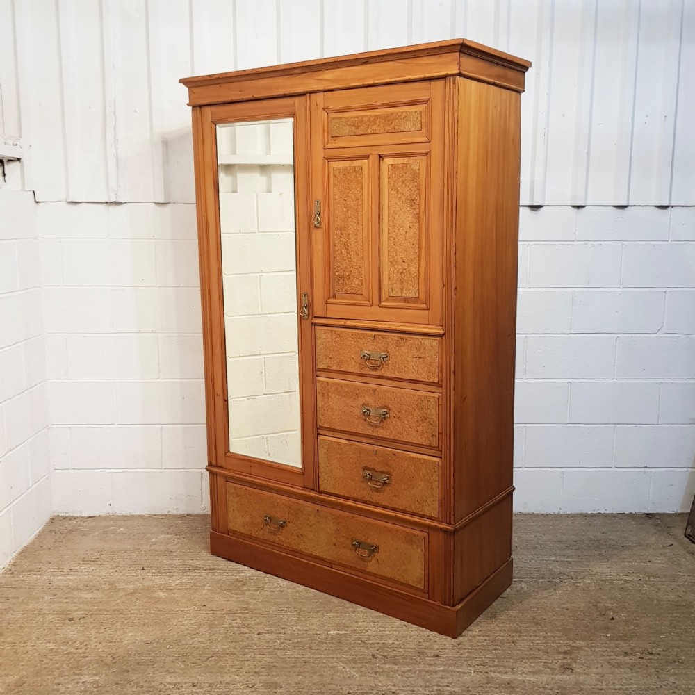 ANTIQUE EDWARDIAN SATINWOOD & BURR SATIN COMBINATION WARDROBE C1900 View VI
