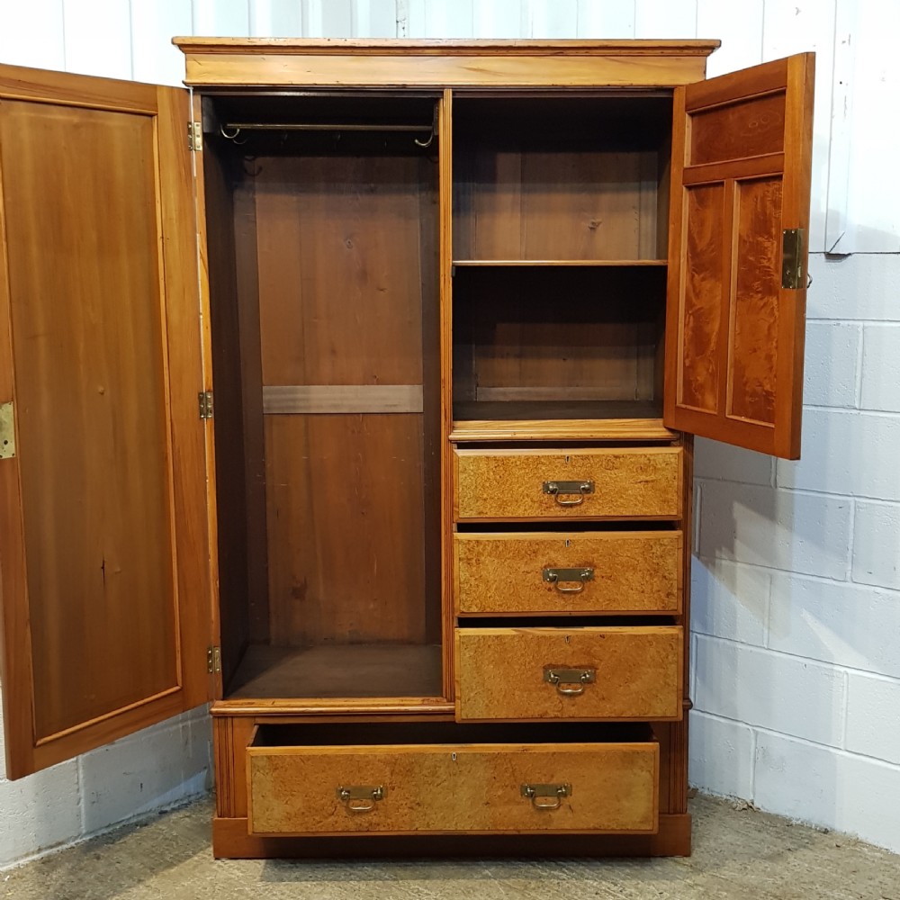ANTIQUE EDWARDIAN SATINWOOD & BURR SATIN COMBINATION WARDROBE C1900 View VII