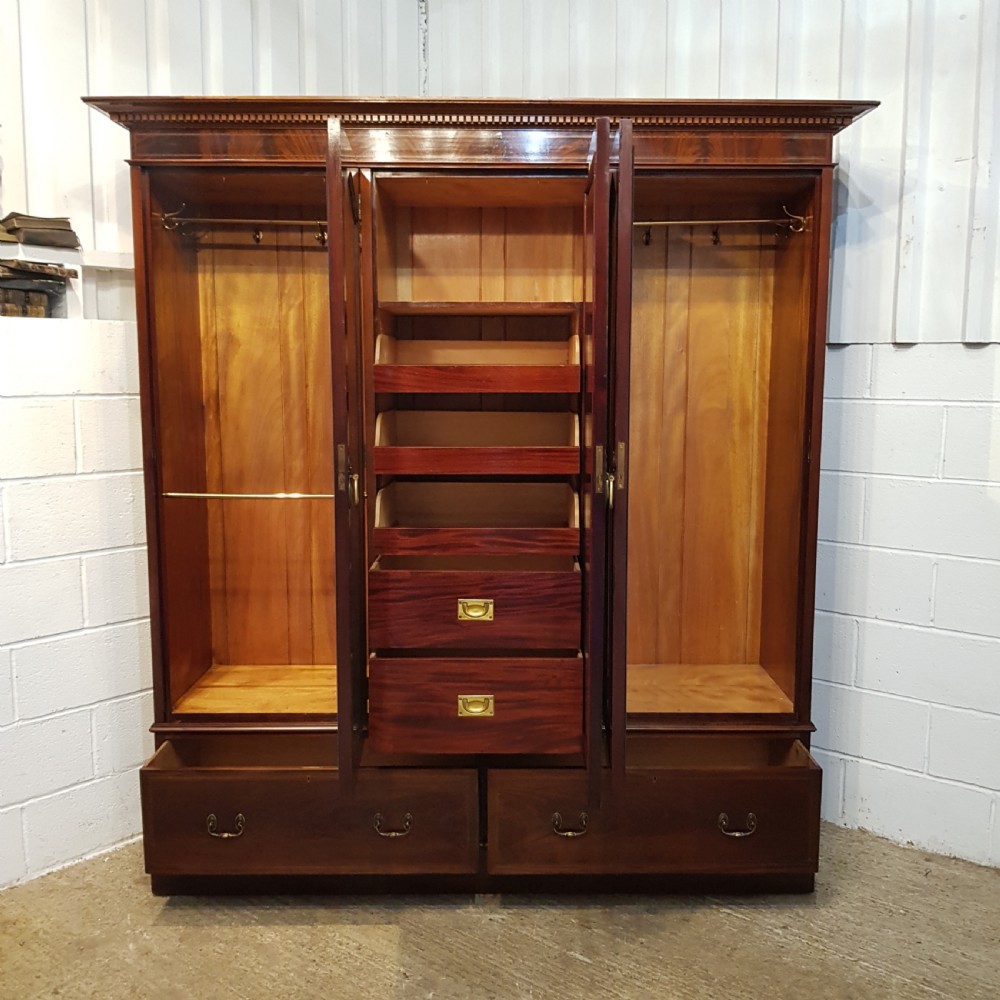 ANTIQUE EDWARDIAN INLAID MAHOGANY TRIPLE WARDROBE C1900 View II