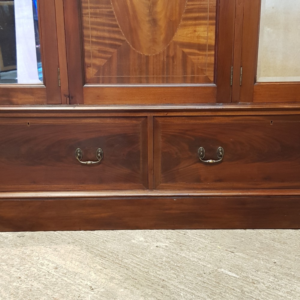 ANTIQUE EDWARDIAN INLAID MAHOGANY TRIPLE WARDROBE C1900 View X