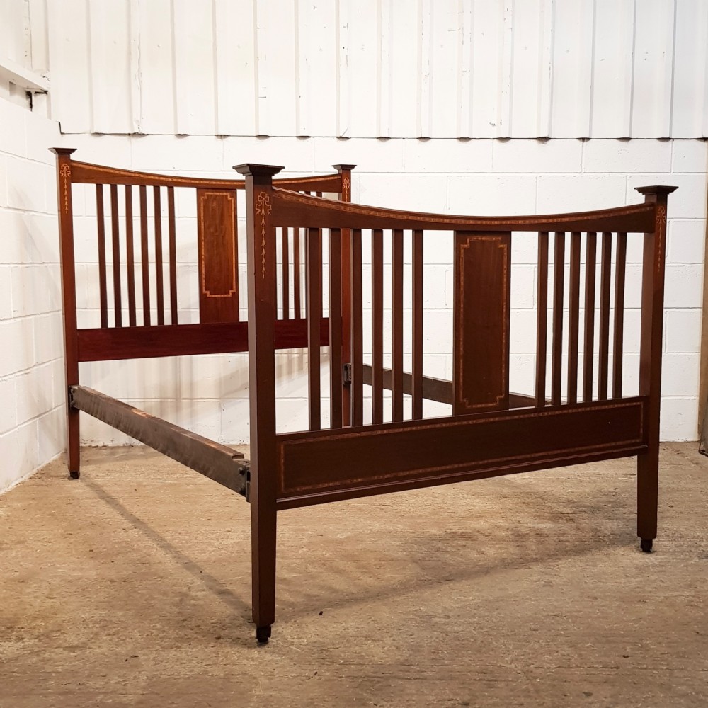 ANTIQUE EDWARDIAN INLAID MAHOGANY DOUBLE BED C1900