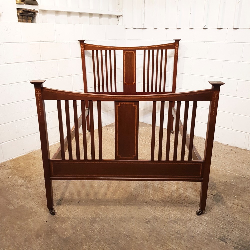ANTIQUE EDWARDIAN INLAID MAHOGANY DOUBLE BED C1900 View II