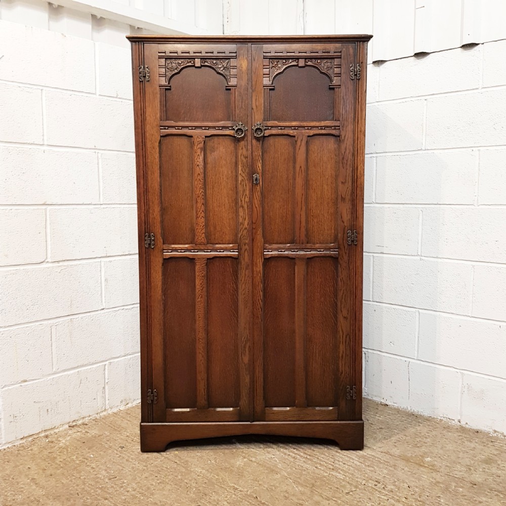 ANTIQUE CARVED OAK SMALL FITTED WARDROBE 61” HIGH C1920 View VII
