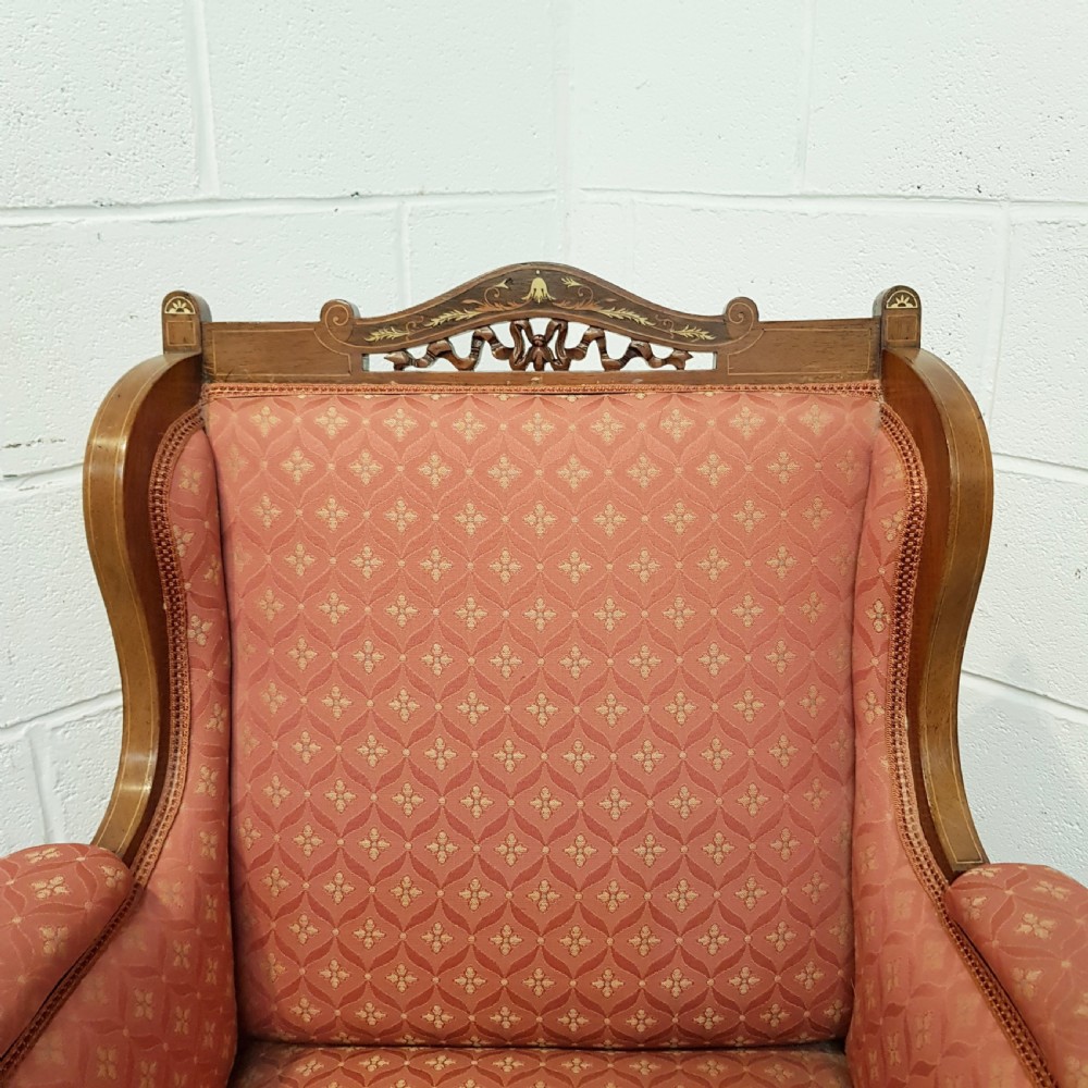 ANTIQUE PAIR VICTORIAN  INLAID WALNUT FRAMED ARMCHAIRS C1880 View VI