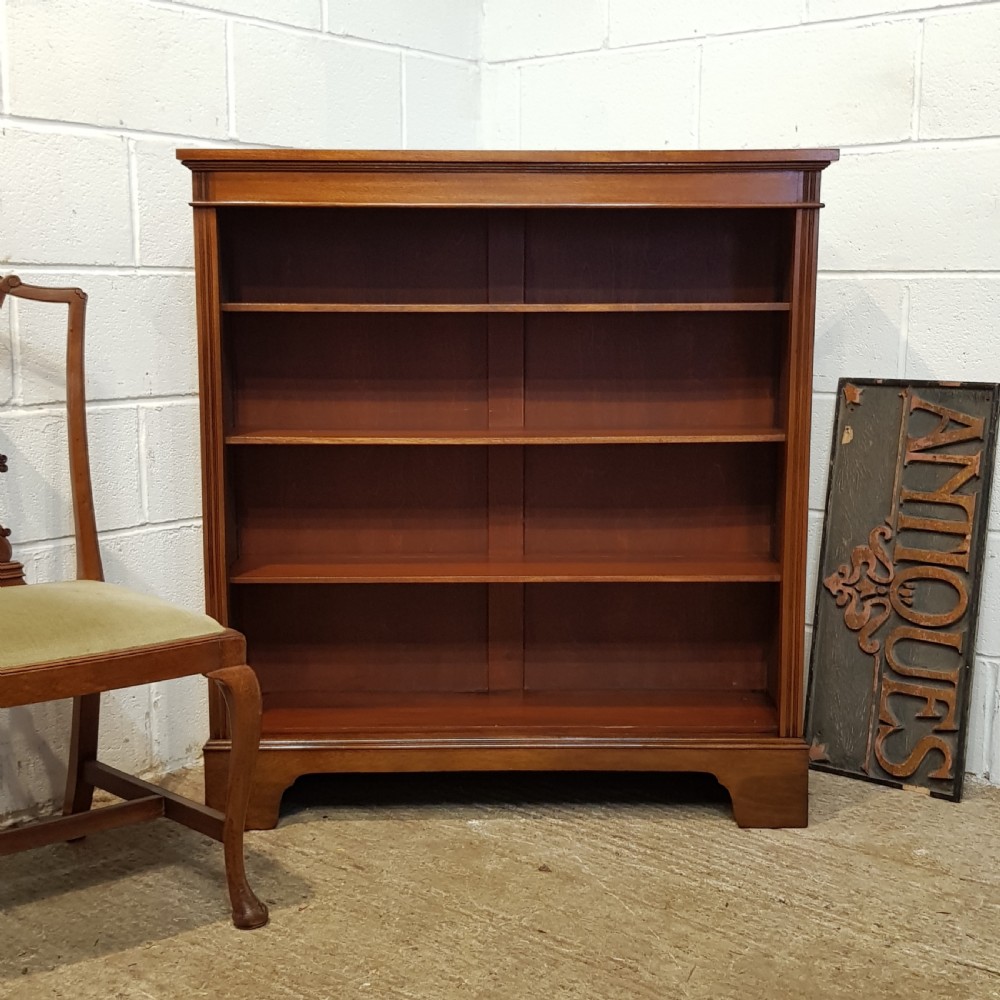 ANTIQUE LATE VICTORIAN MAHOGANY OPEN BOOKCASE C1890