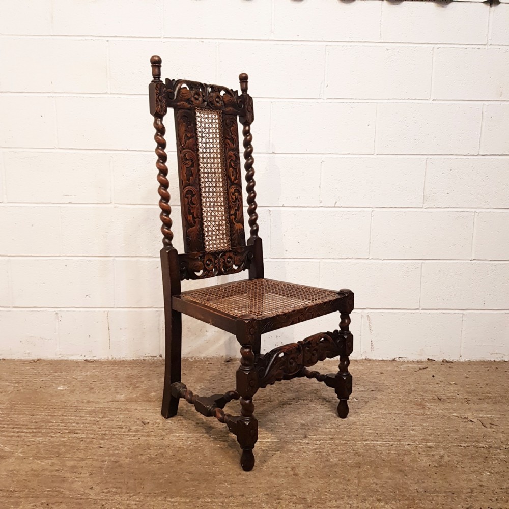 ANTIQUE SET FOUR VICTORIAN CAROLEAN CARVED OAK HIGH BACK DINING  HAIRS C1880 View II
