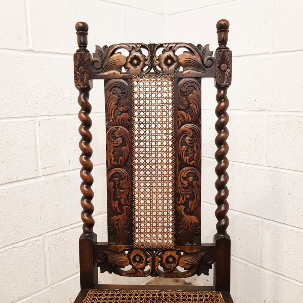 ANTIQUE SET FOUR VICTORIAN CAROLEAN CARVED OAK HIGH BACK DINING  HAIRS C1880 View IV