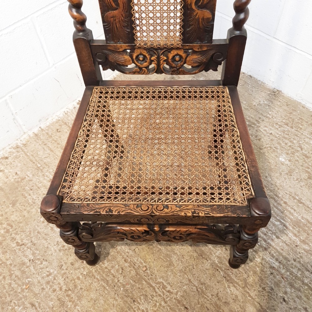 ANTIQUE SET FOUR VICTORIAN CAROLEAN CARVED OAK HIGH BACK DINING  HAIRS C1880 View VI