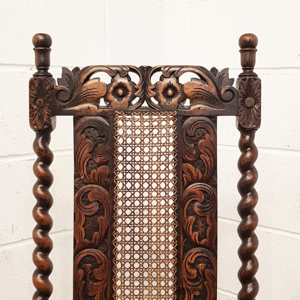 ANTIQUE SET FOUR VICTORIAN CAROLEAN CARVED OAK HIGH BACK DINING  HAIRS C1880 View VII