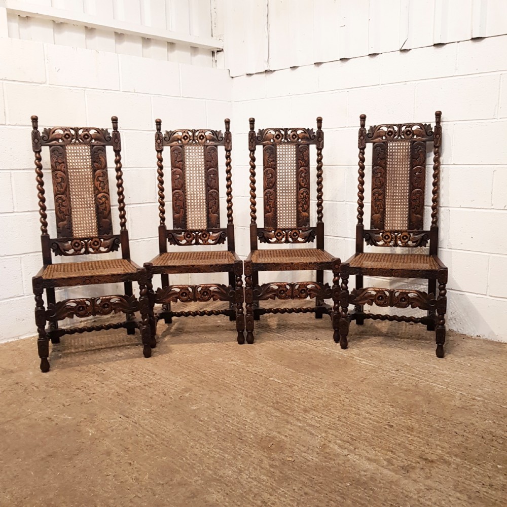 ANTIQUE SET FOUR VICTORIAN CAROLEAN CARVED OAK HIGH BACK DINING  HAIRS C1880 View VIII