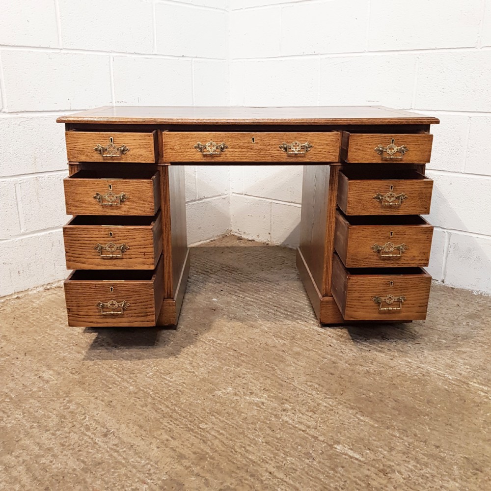 ANTIQUE VICTORIAN OAK TWIN PEDESTAL DESK C1880 View III