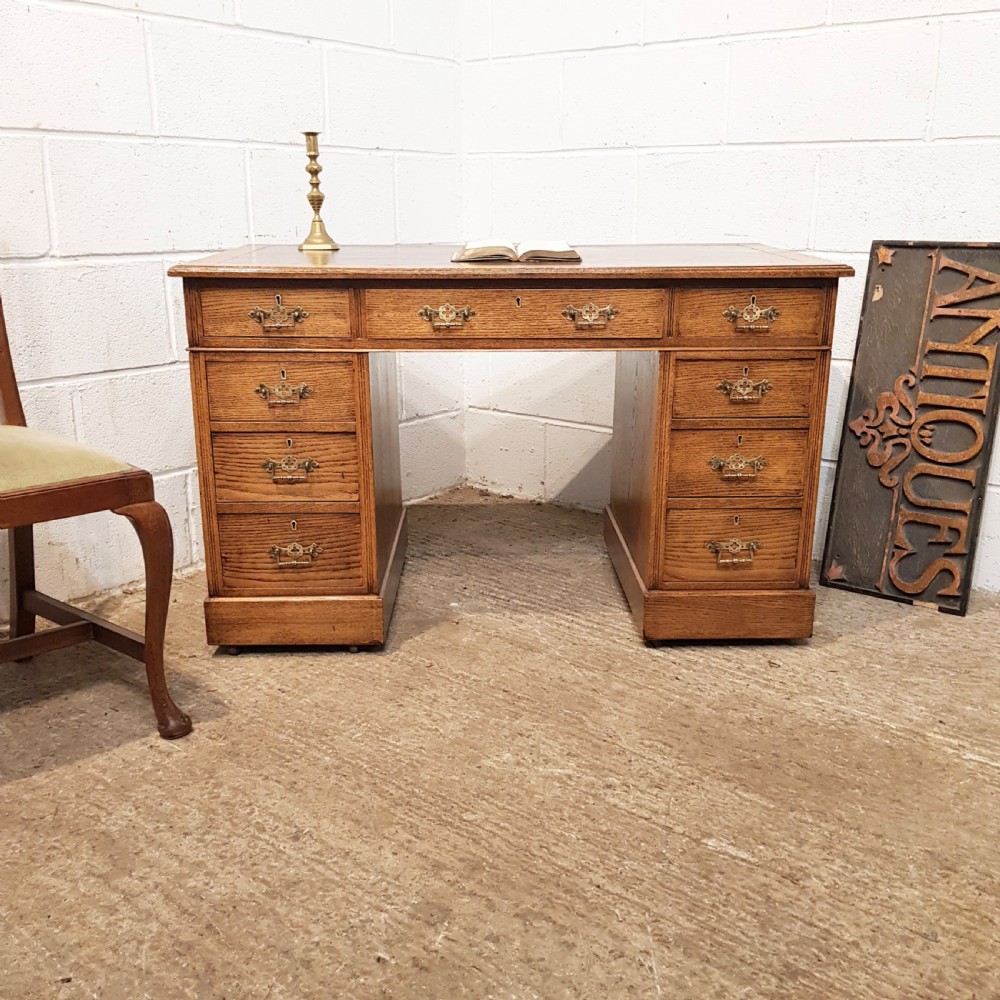ANTIQUE VICTORIAN OAK TWIN PEDESTAL DESK C1880 View V