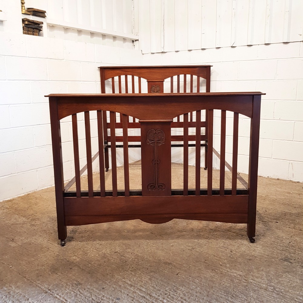 ANTIQUE ART NOUVEAU MAHOGANY DOUBLE BED C1890 View II