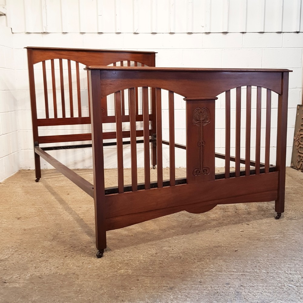 ANTIQUE ART NOUVEAU MAHOGANY DOUBLE BED C1890 View IV