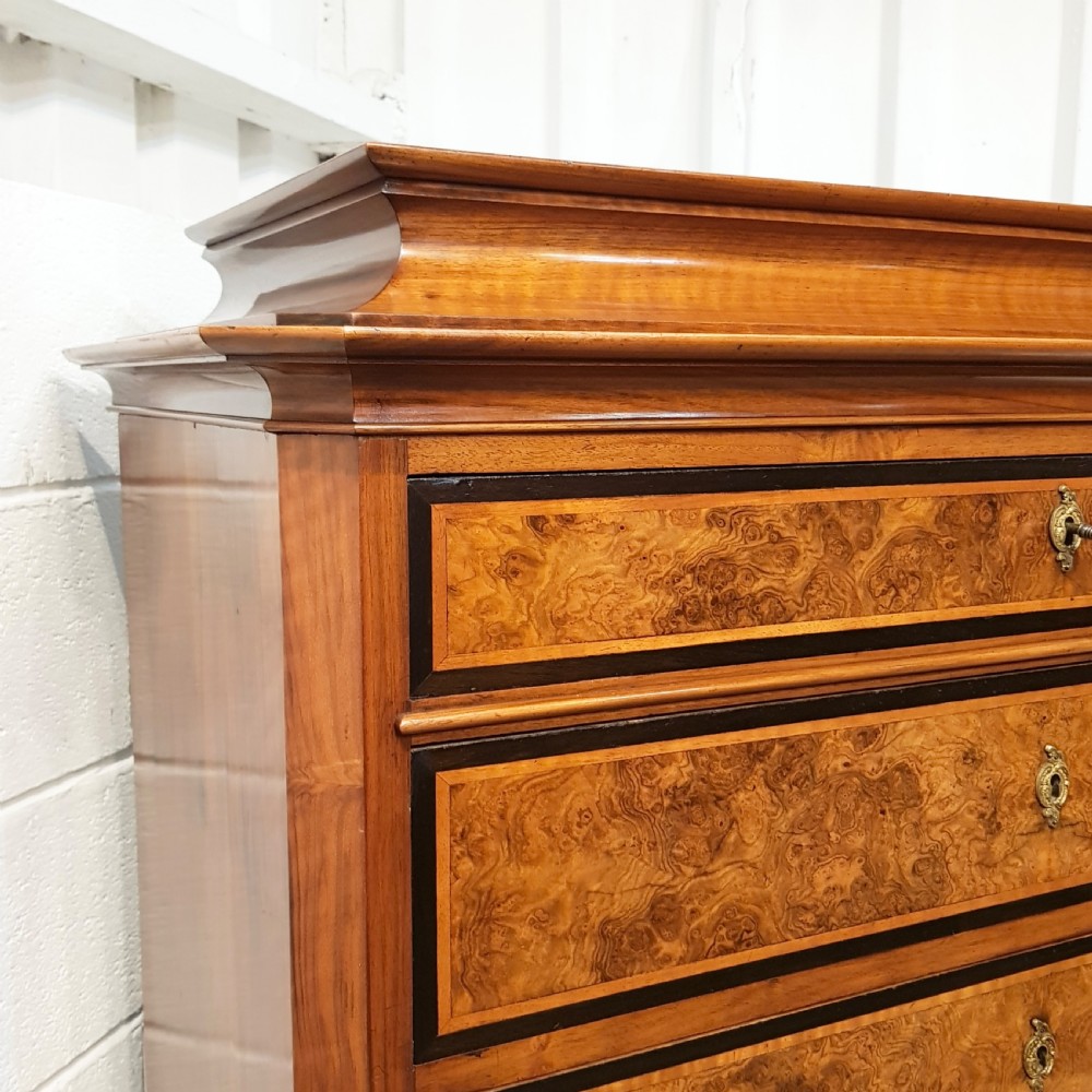 ANTIQUE 19TH CENTURY BIEDERMEIER BURR WALNUT TALL CHEST OF DRAWERS C1840 View IV