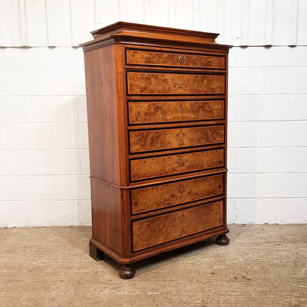 ANTIQUE 19TH CENTURY BIEDERMEIER BURR WALNUT TALL CHEST OF DRAWERS C1840 View V