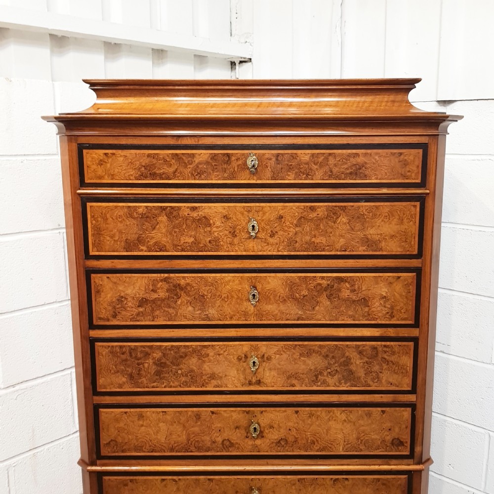 ANTIQUE 19TH CENTURY BIEDERMEIER BURR WALNUT TALL CHEST OF DRAWERS C1840 View VI
