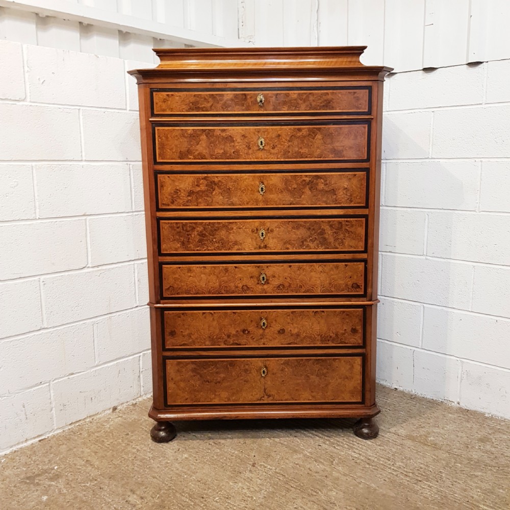 ANTIQUE 19TH CENTURY BIEDERMEIER BURR WALNUT TALL CHEST OF DRAWERS C1840 View IX