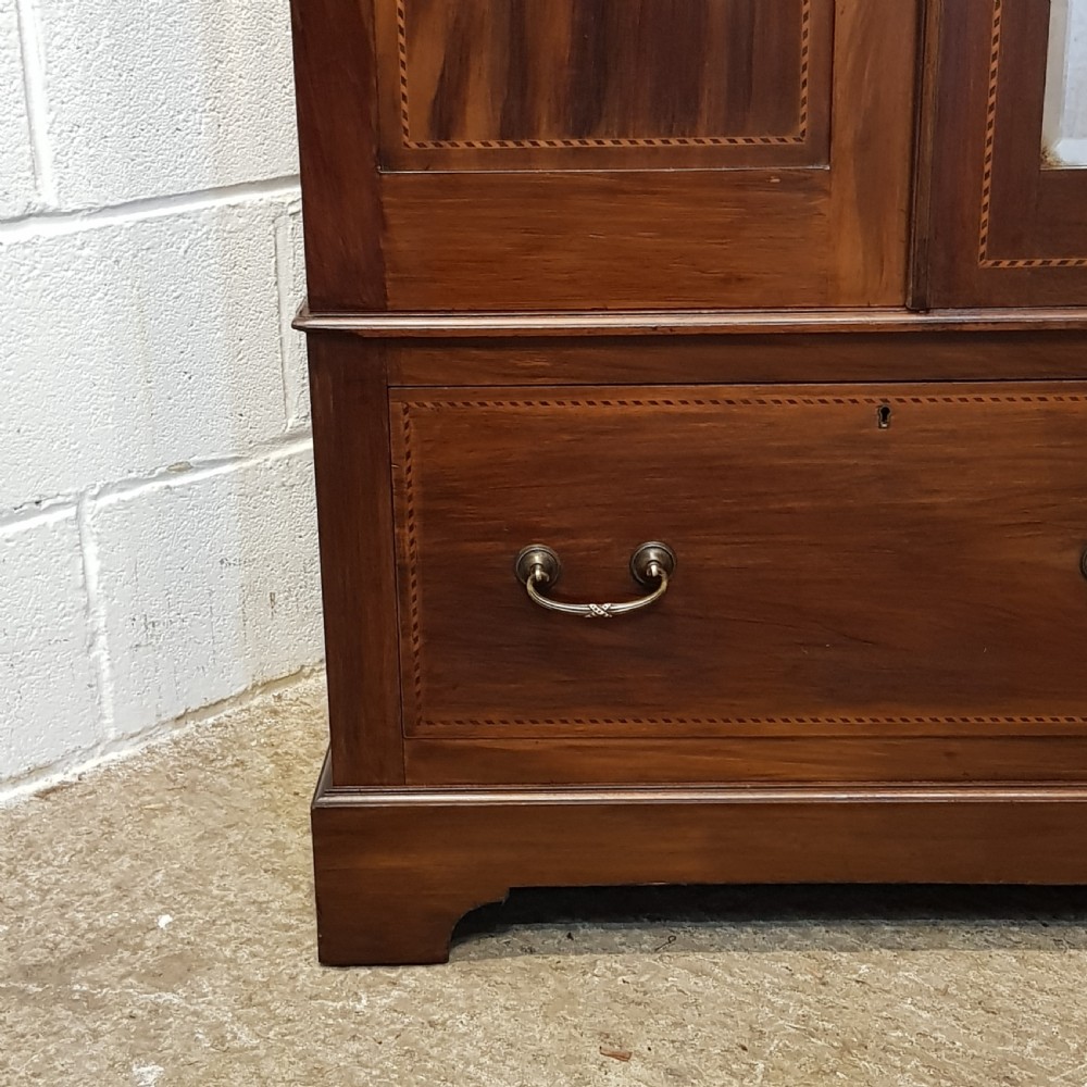 ANTIQUE EDWARDIAN INLAID MAHOGANY DOUBLE WARDROBE C1900 View II