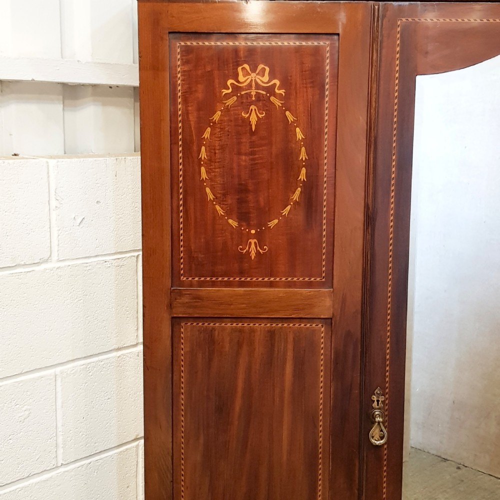 ANTIQUE EDWARDIAN INLAID MAHOGANY DOUBLE WARDROBE C1900 View IV