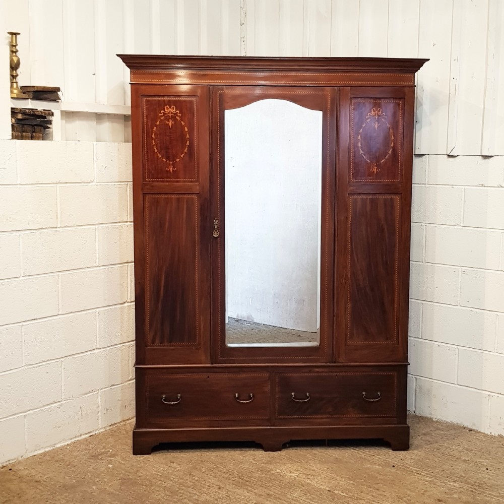 ANTIQUE EDWARDIAN INLAID MAHOGANY DOUBLE WARDROBE C1900 View V