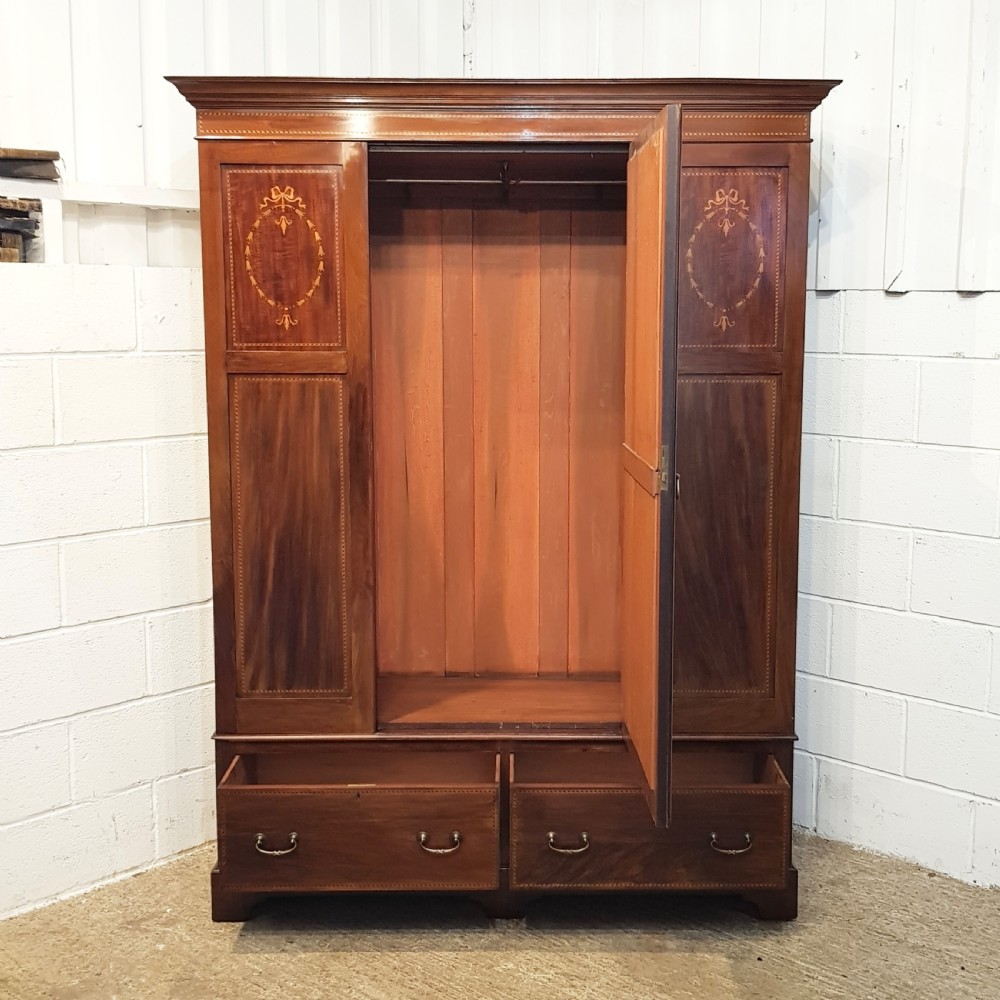 ANTIQUE EDWARDIAN INLAID MAHOGANY DOUBLE WARDROBE C1900 View VI