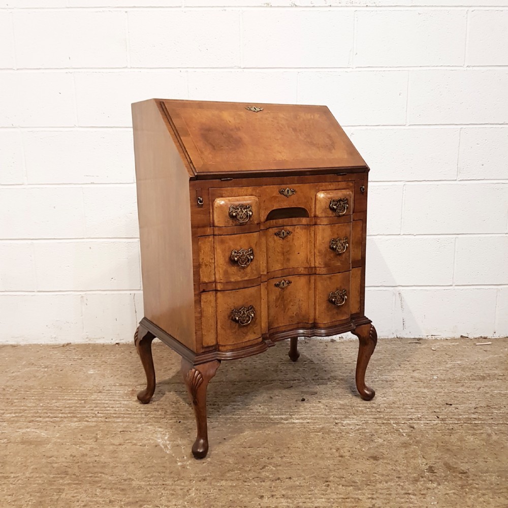 ANTIQUE BURR WALNUT SERPENTINE FRONT BUREAU C1920  View II