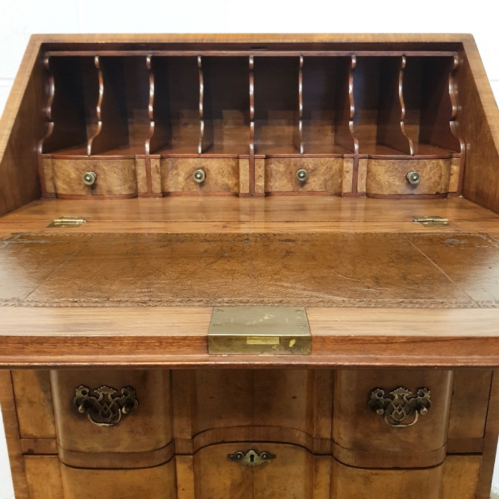 ANTIQUE BURR WALNUT SERPENTINE FRONT BUREAU C1920  View III