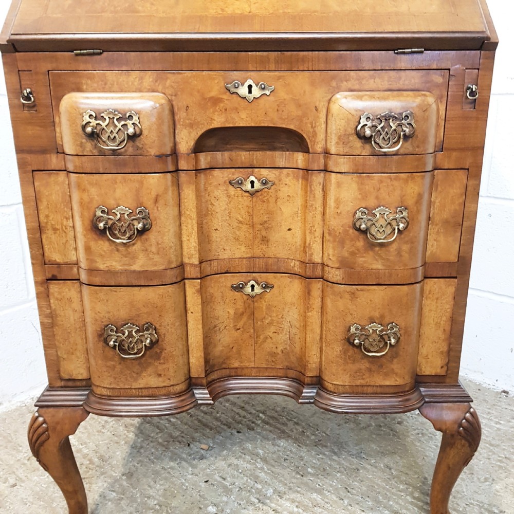 ANTIQUE BURR WALNUT SERPENTINE FRONT BUREAU C1920  View IV