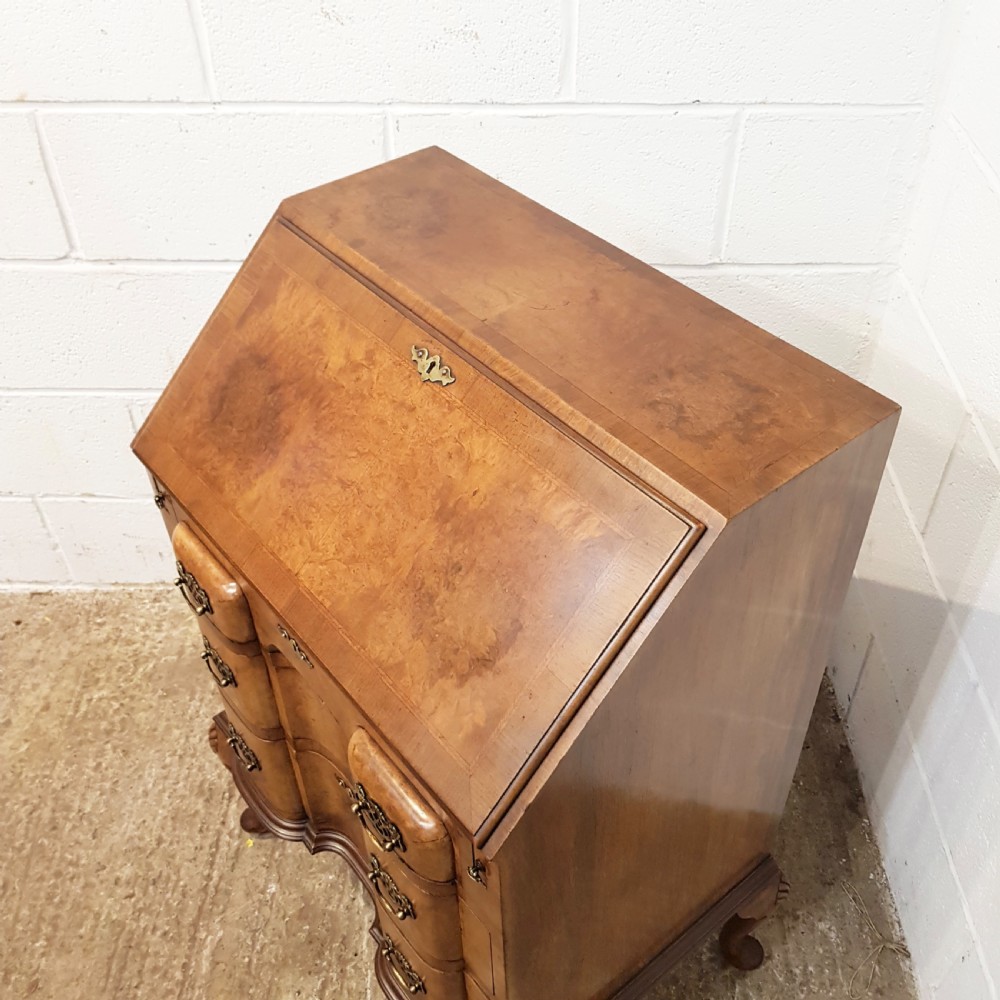 ANTIQUE BURR WALNUT SERPENTINE FRONT BUREAU C1920  View VI