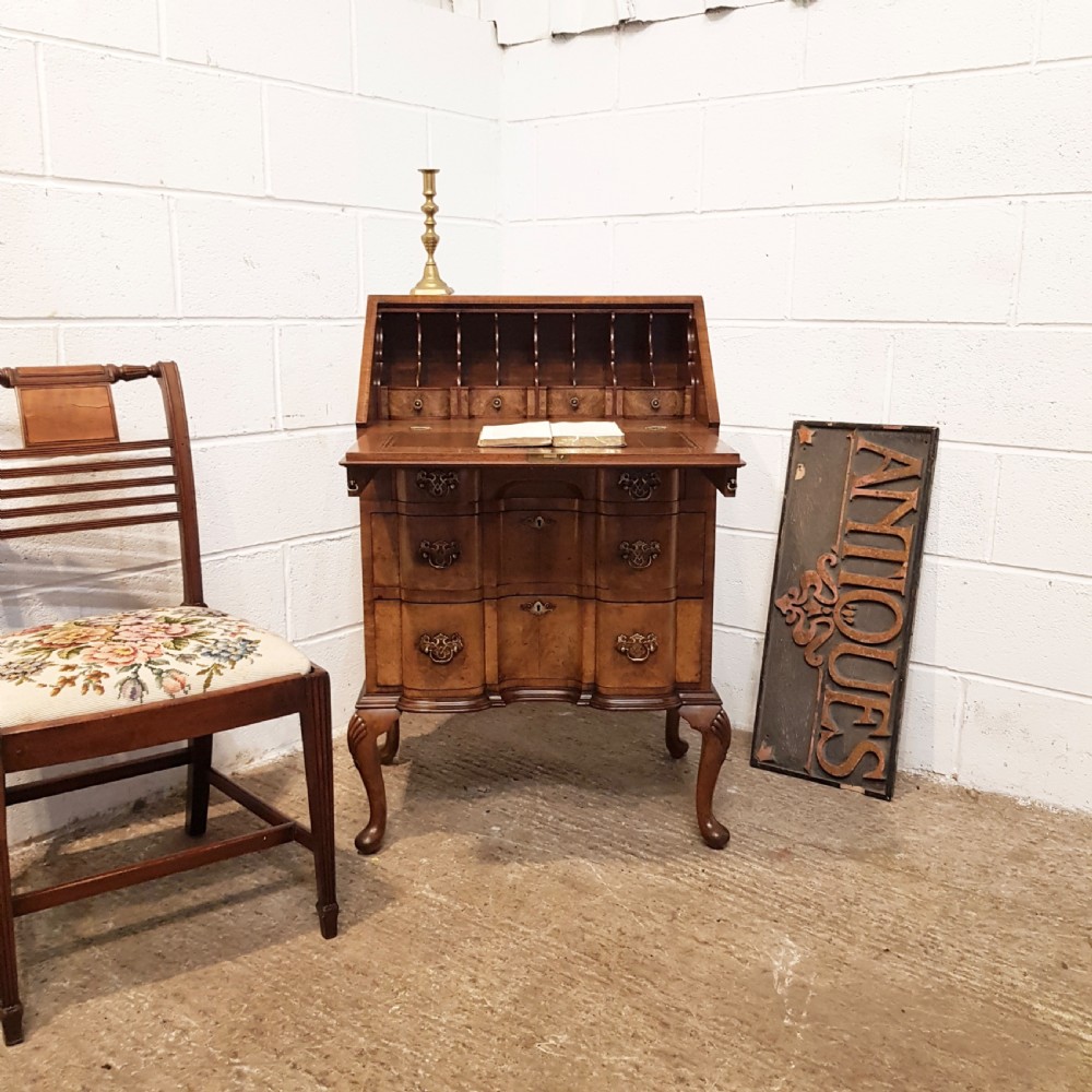 ANTIQUE BURR WALNUT SERPENTINE FRONT BUREAU C1920  View IX